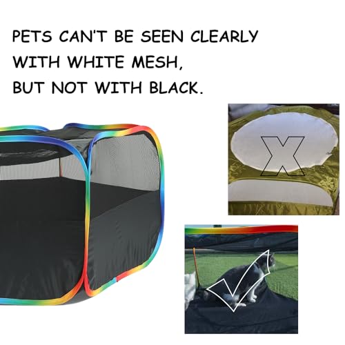 Small Animal Playpen, Chick Brooder Box, Guinea Pig Hamster Indoor Playpens & Outdoor Pet Cage Tent with Cover Top, for Kitten/Ferret/Hedgehog/Rabbit/Duckling, Black & Rainbow