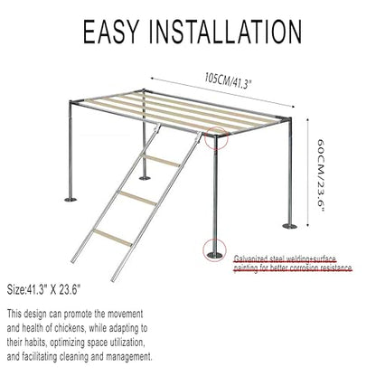 Chicken Roosting Ladder, Chicken Perch Coop, Large Metal Coop Accessories, Strong and Durable, Easy to Installation&Clean, Backyard Playground, 43.3' L X 19.3' W X 39.4'