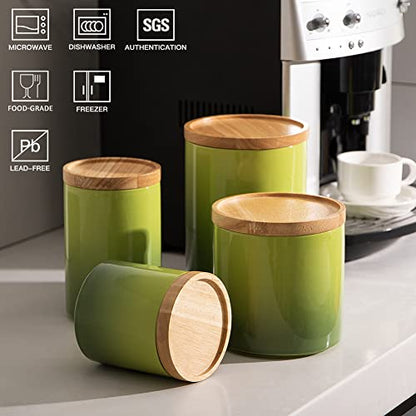 Sweejar Ceramic Food Storage Jar, Stackable Kitchen Canisters, Containers with Airtight Seal Wooden Lid for Serving Ground Coffee, Tea, Sugar, Salt and More - 28 Fl Oz (Gradient Green) - color: Gradient Green, style: 28 Fl Oz (4.0"x6.1")