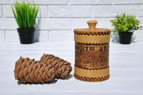 STP GOODS Birch Bark Container, Storage container, Kitchen Container Money to the House Birch Bark (Bears) - color: Bears