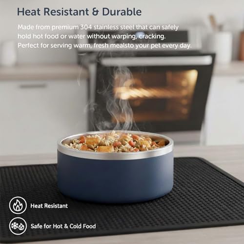 Dog Bowls, Stainless Steel Dog Food and Water Bowl for Small to Large Breed, Anti-Slip, Dishwasher Safer, Rust-Resistant, Easy to Clean, Weighted Durable Metal Bowl (Navy, 64 oz) - color: Navy, size: 64 oz