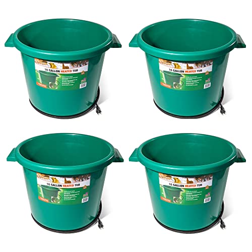 Farm Innovators 4 Pack Heated Water Bucket, 200W Heating Power - 16 Gallon Plastic Bucket with Replaceable Heating Element for Livestock Watering & Feeding - color: 4 Pack, size: 16 Gallon