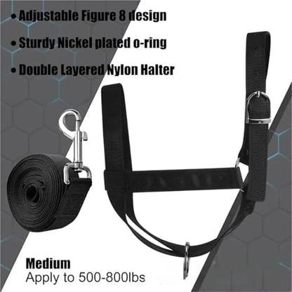 Rope Halter for Horses 2pcs Durable Adjustable Halter for Horses Cattle with Heavy Duty Lifting Rope Equestrian Gear