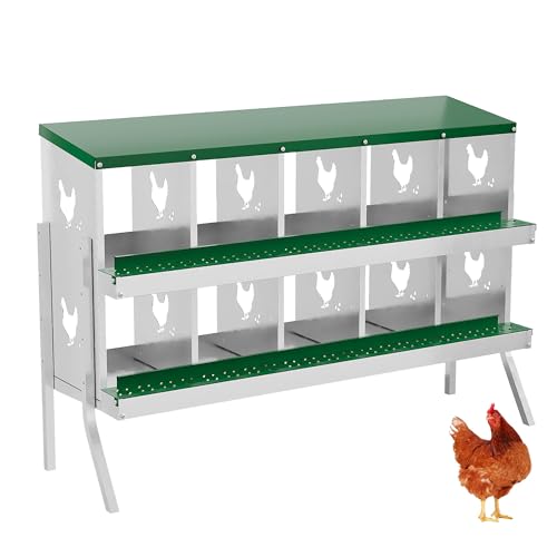 Chicken Nesting Boxes with Roll Away Egg Tray,6/8/10 Compartments, Steel Rustproof & Ventilated Laying Boxes for Hens, Chickens, Ducks, Easy-Clean Poultry Coop Accessories Stand/NO Stand
