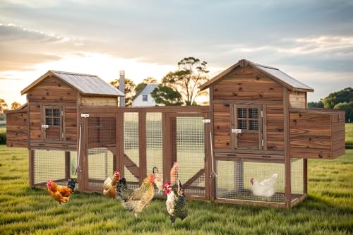 Large Wooden Chicken Coop, 160IN Outdoor Chicken Cages and Run with Nesting Boxes for 2-8 Chickens, Hen Run Poultry Pet House Rabbit Hutch with Waterproof Roof & Removable Tray for Backyard (Two) - size: TWO