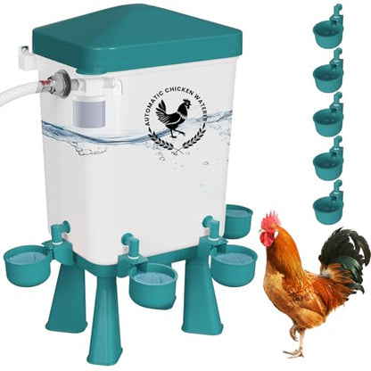 Chicken Waterer, 3 Gallons Automatic Chicken Waterers with 5ft Pipe, Float Controlled Automatic Poultry Water Feeder, 5 Chicken Waterer Cups (Blue, 3 Gallons) - color: Blue