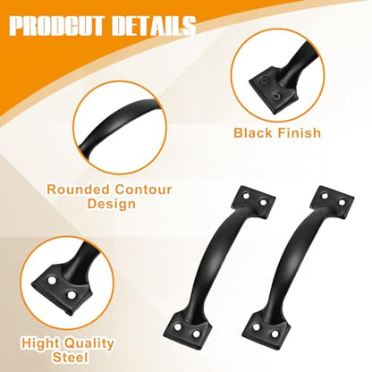 Tandefio 6 Pack 6 Inch T Strap Gate Hinges Heavy Duty Gate Hardware Kit for Wooden Fence Rustproof Door Hinges, 4 Pcs Door Pull Handle with Screws for Barn Shed Outdoor Garage Cabinet Drawer, Black