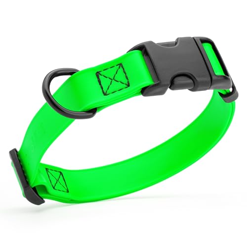 Dogline Biothane Waterproof Dog Collar with Quick Release Buckle Strong Coated Nylon Webbing with Odor- Proof for Easy Care Easy to Clean Fits Small Medium Large Dogs, Lime Green 3/4" W 12-19" L - color: Tropical Green, size: 3/4"W by 12-19"L