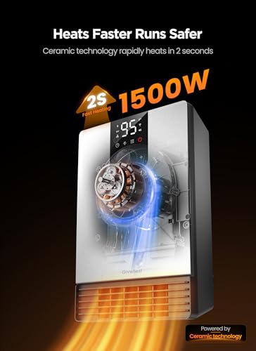Wall Heater for Bathroom, 1500W Fast Heating Electric Space Heater with ALCI Plug, Adjustable Thermostat, 3 Heating Modes, 24H Timer, Easy Mounted Heater for Indoor Use, Home, Office, Silver - color: Silver
