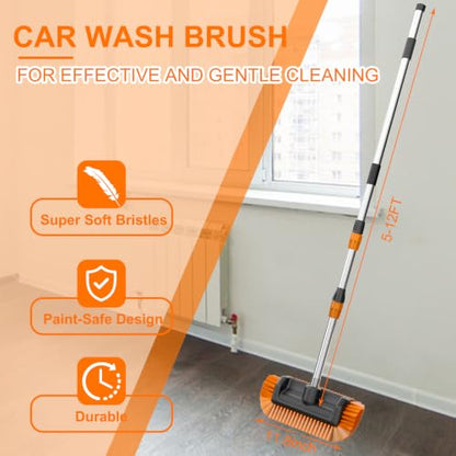 SISUPASSIE 12FT Car Wash Brush with Long Handle, 12-Inch Soft Bristle Car Cleaning Brush for Cleaning RV, Truck, Boat, Solar Panels, Orange - color: Orange