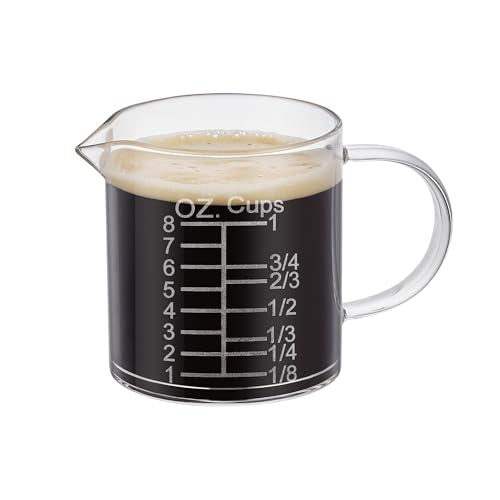 Ackers Etched Graduated Glass Measuring Cup - [Insulated Handle | V-Shaped Spout] - High Borosilicate Glass Measuring Cup for Kitchen or Dining, Easy to Read, 250ml (8oz, 1 Cup) - size: 250 ML (8 Oz, 1 Cup) - Etched Graduated