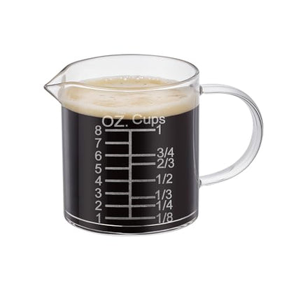 Ackers Etched Graduated Glass Measuring Cup - [Insulated Handle | V-Shaped Spout] - High Borosilicate Glass Measuring Cup for Kitchen or Dining, Easy to Read, 250ml (8oz, 1 Cup) - size: 250 ML (8 Oz, 1 Cup) - Etched Graduated
