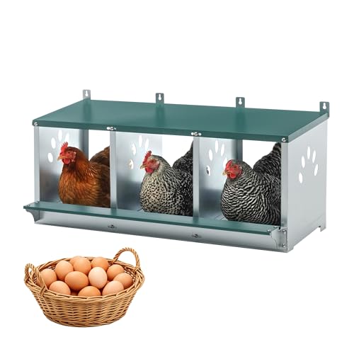 3 Compartment Metal Chicken Nesting Box with Roll Away Egg Collection 32×16×15in,Wall Mountable Large Hen Laying Box with Vented Holes,3 Houses Coop Roosting Boxes Fit for Different Poultry Breeds - size: 32×16×15in