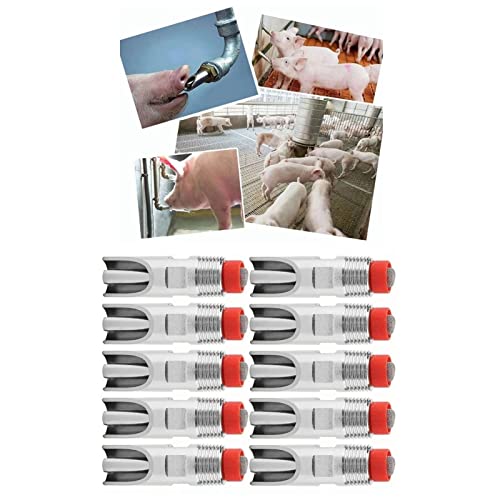 10Pcs pigs Nipple Waterer for Barrel Kit , Automatic pigs Nipple Waterer adjust avoid Leakage Nipple Drinker Feeder for Cattle Horses Pigs