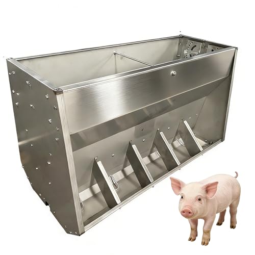 23in 27in 35in 46in Pig Feeder, 6-Door Heavy Duty Stainless Steel Hog Feeder, Outdoor Livestock Feeder Farm Accessory Self Feeder with Visable Feed Design Feeding Up to 20 Hogs,Silver,90cm - size: 90cm