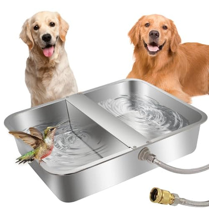 4 Gal Automatic Dog Water Bowl, Stainless Steel Auto Fill Livestock Waterer | Includes Hose & Float Valve. Fits 3/4" GHT. Rust-Proof. 2 Drinking Zones for Dog &Chicken Indoor & Outdoor Use