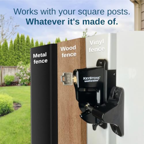 Weatherables Keystone Black Zinc Diecast Metal 1-Sided Key-Lockable Gate Latch – Heavy Duty Gate Latch with Self-Latching Gate Lock – Made for Installation on Metal, Wood & Vinyl Fences, Keyed Alike - style: 1-Side Metal