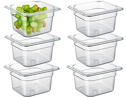 CURTA 6-Pack 1/6 Size 4" Deep NSF Polycarbonate Food Pans | Dishwasher & Freezer Safe Clear Container for Prep Tables, Buffet, Salad Bar, Commercial & Home Kitchen - color: 1/6 Size, size: 4" Deep