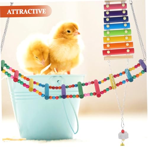TOYANDONA Parrot Foraging with Hanging Swing Ladder and Colorful Beads Chicken Climbing Pecking for Cage Fun Chewing Bird for Pet Chicks