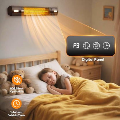 Wall Mounted Patio Heater with LED Light, 1500W Electric Outdoor Heater, Fast Carbon Infrared Heating with Remote & Timer, IP65 Waterproof for Backyard, Gazebo and Outside Evening - size: Sunlight Series