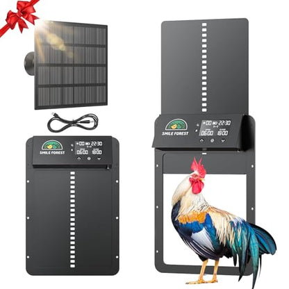Automatic Chicken Coop Door with Timer & Light Sensor, Solar Chicken Coop Door with Multiple Modes, Automatic Chicken Door with LCD Display