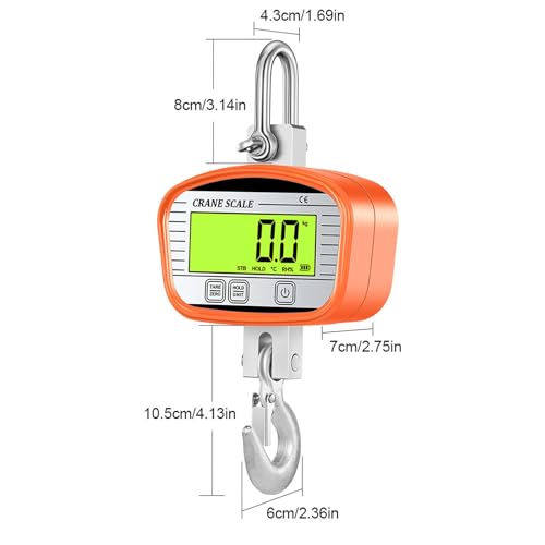 EVGATSAUTO 1000kg Digital Hanging Scale Crane Scale LCD Display with Remote Control Temperature Humidity Detection Aluminum Alloy Casing for Farm Outdoor Weighing