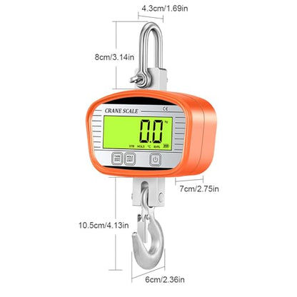 EVGATSAUTO 1000kg Digital Hanging Scale Crane Scale LCD Display with Remote Control Temperature Humidity Detection Aluminum Alloy Casing for Farm Outdoor Weighing