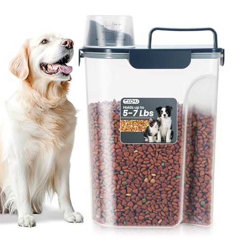 Dog Cat Food Storage Container, Pet Food Pourable Container Airtight with Large Spout & Cup, BPA-Free Plastic Food Dispenser for Pet Food, Bird Seed, Rice, Flour (Ink Blue, 5L) - color: Ink Blue, size: 5L