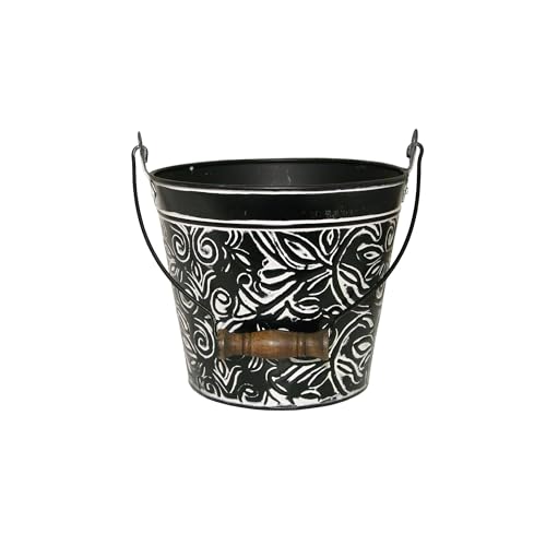 Headwind Vintage Collection - Floral Charcoal Planter with Handles – 8 Inch Medium Flower Pots Decorative Plant Indoor – Plant Pots Indoor with Drainage By Robert Allen - color: Charcoal, size: 8"