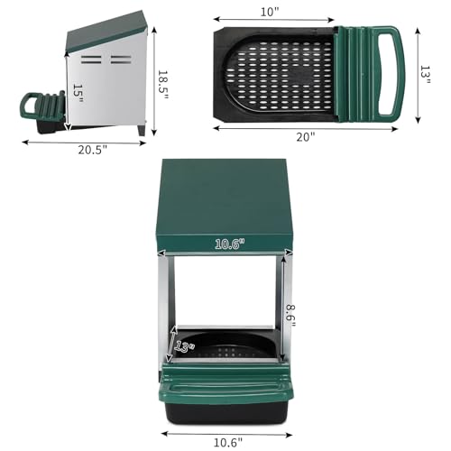 Chicken Nesting Boxes with Rollout Egg Collection and Protection Tray, 1 Compartment Hen Roosting Boxes, Easy to Clean and Ventilate, Steel & Plastic, Heavy Duty Laying Box with Perch Cover, Green - size: 20.5x10.6x18.5in