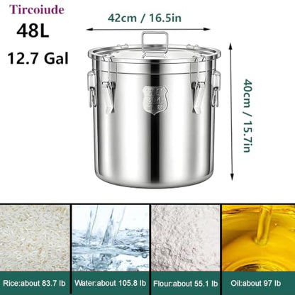 304 Stainless Steel Flour Canister, 12.7 Gal Airtight Metal Canisters with Lids, Dog Food Storage Container for Rice, Bird Seed, Commercial Milk Storage 48L - size: Standard 48L/12.7gal
