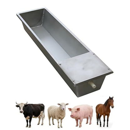 39in / 59in Livestock Water Trough Livestock Feeding Trough Large Capacity Self Filling with Float Valve Kit, Animal Stainless Steel Larger Automatic Waterer for Pig Sheep Horses,Silver,150cm - size: 150cm