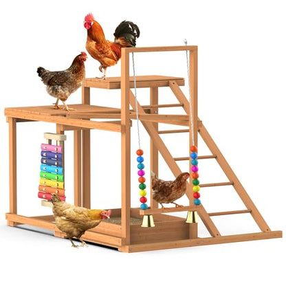 Chicken Perch with Swing Xylophone Removable Feeder/Bath Wooden Roosting Bar Toy for Farms Easy to Clean - size: Medium