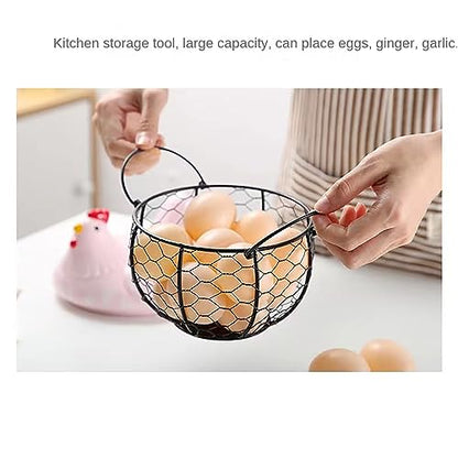 Creative Chicken Egg Baskets for Eggs, Iron Art Egg Collection Basket, Ceramic Egg Holders Multi-purpose Fruit and Potato Storage Basket, Kitchen Decoration