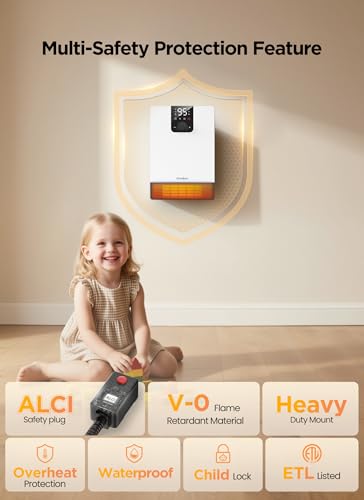 GiveBest Smart Wall Heater, 1500W Fast Heating Electric Space Heater for Indoor Use, 3 Heating Modes, Adjustable Thermostat, 24H Timer, Easy Mounted for Bedroom, Office, Home, White - color: White