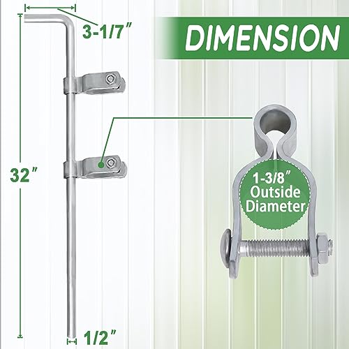Cane Bolt Gate Drop Rod for Chain Link Fence 1-3/8" x 32" [Pack of 2]Gate Drop Rod Kit for Single or Double Gate,Heavy Duty Galvanized Steel Ground Latch Fence Drop Pin with Extra 4 Gate Frame Hinges - size: 1-3/8" × 32" (2 PACK)