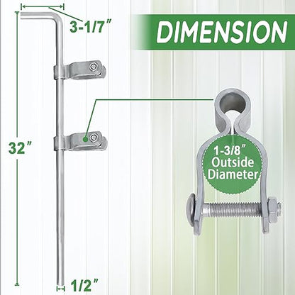 Cane Bolt Gate Drop Rod for Chain Link Fence 1-3/8" x 32" [Pack of 2]Gate Drop Rod Kit for Single or Double Gate,Heavy Duty Galvanized Steel Ground Latch Fence Drop Pin with Extra 4 Gate Frame Hinges - size: 1-3/8" × 32" (2 PACK)