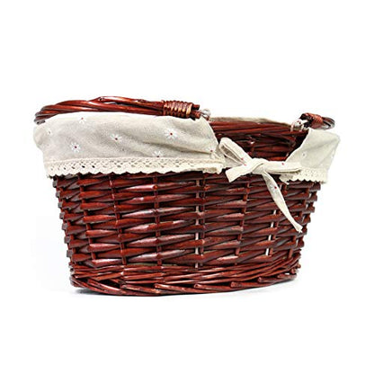 Wicker Gift Baskets Empty Oval Willow Woven Picnic Basket Easter Candy Basket Wine Basket with Handle Egg Gathering Wedding Basket (Brown) - color: Brown, size: Large