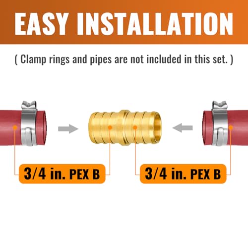 SUNGATOR 5-Pack 3/4" Pex Coupling, 3/4 Inch Pex Coupler Brass Fittings - size: 3/4" Coupler, 5 Pack