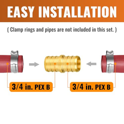 SUNGATOR 5-Pack 3/4" Pex Coupling, 3/4 Inch Pex Coupler Brass Fittings - size: 3/4" Coupler, 5 Pack