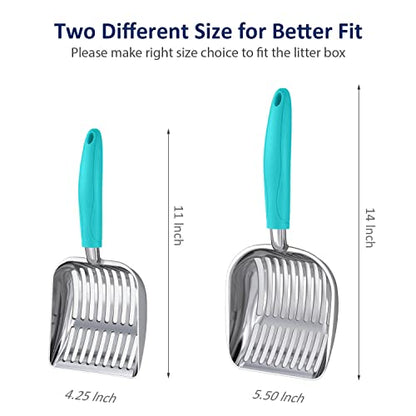 WePet Cat Litter Scoop, Aluminum Alloy Sifter, Kitty Metal Scooper, Deep Shovel, Long Handle, Poop Sifting, Kitten Pooper Lifter, Durable, Heavy Duty, for Litter Box - color: POLISHED Aluminum \ #02 Turkish Blue Handle, size: Small