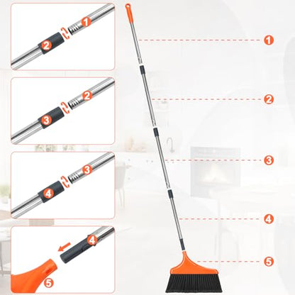 4 Pack Heavy-Duty Angle Broom for Floor Cleaning with 52" Long Handle Stiff Bristle Angle Commercial and Industrial Broom, Indoor Outdoor Broom for Garage Kitchen Office Lobby Patio - size: 4 Pack