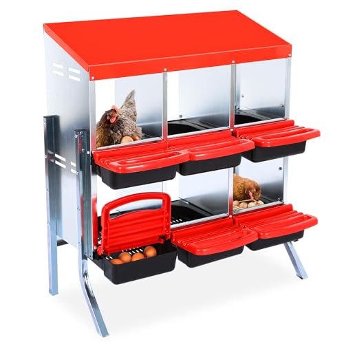 Chicken Nesting Boxes 6-Compartment Wall Mount Roll Away Poultry Laying Boxes with Easy Egg Collection & Cleanable Pull-Out Tray – Heavy Duty Hen Roosting Box for Coop