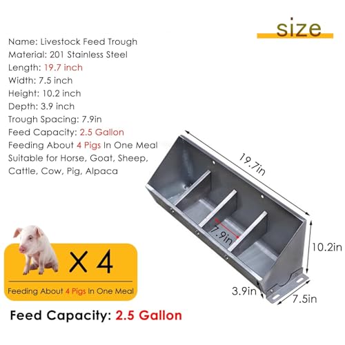 Hog Feeder Livestock Feed Trough Automatic Pig Feeder Heavy Duty Stainless Steel, Separated Fence Feeder Trough, Multipurpose Livestock Trough for Pig Horse,A - size: A