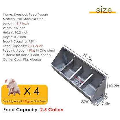 Hog Feeder Livestock Feed Trough Automatic Pig Feeder Heavy Duty Stainless Steel, Separated Fence Feeder Trough, Multipurpose Livestock Trough for Pig Horse,A - size: A