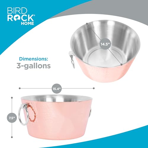 BIRDROCK HOME Hammered Stainless Steel Copper Beverage Tub with Handles - Double Wall Insulated 3 Gallons - Metal Drink Cooler & Ice Bucket for Parties - Outdoor Aluminum Holder for Bottles & Soda - color: Copper
