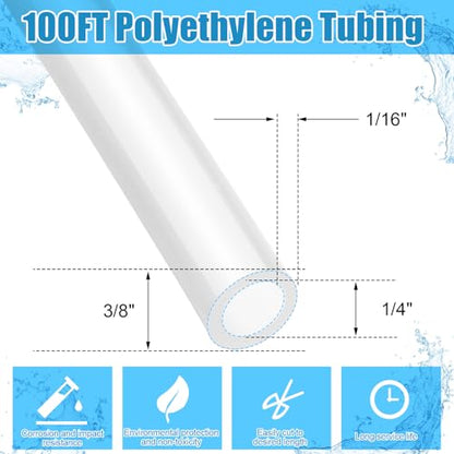 Nuanchu 100ft Polyethylene Tubing, 3/8" Od, 1/4" ID, 0.062" Wall Polyethylene Tubing Food Grade White Translucent Hose for Water, Beverage Pump, Homebrew, Brewing - size: 3/8" OD, 1/4" ID, 0.062" Wall