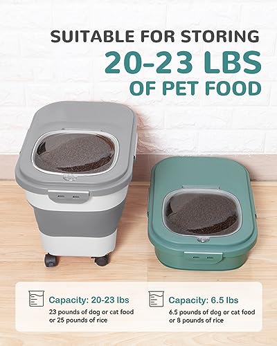 20-23 Lbs Dog Food Storage Container - Collapsible Dog Food Container with Attachable Casters and Scoop,Small Container, Pet Food Storage Containers to Keep Dry Food Fresh,Easy to Move | Dog Food Container with Double Airtight Seal & Magnetic Lid,Cat Food