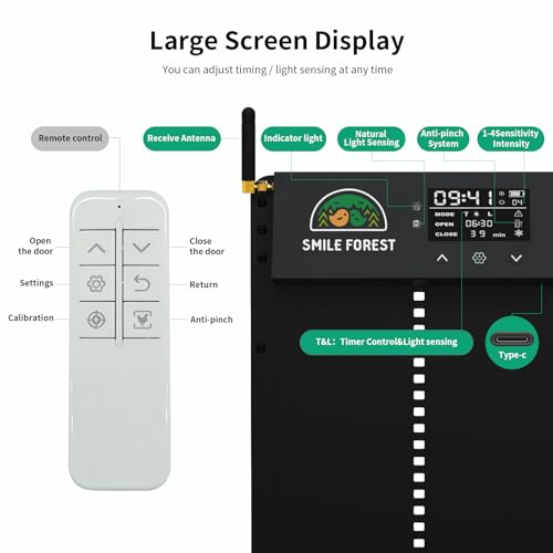 Automatic Chicken Coop Door with Remote Control, Solar Chicken Coop Door with Timer & Light Sensor, Aluminum Alloy Automatic Chicken Door with Multiple Modes