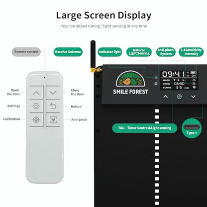 Automatic Chicken Coop Door with Remote Control, Solar Chicken Coop Door with Timer & Light Sensor, Aluminum Alloy Automatic Chicken Door with Multiple Modes